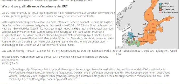 Seit dem 01.01.2017 Fangbegrenzung für Dorsch