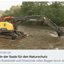 Baggern für Fische und Insekten in der Saale