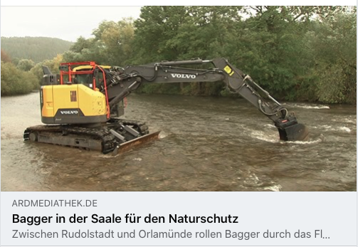 Baggern für Fische und Insekten in der Saale